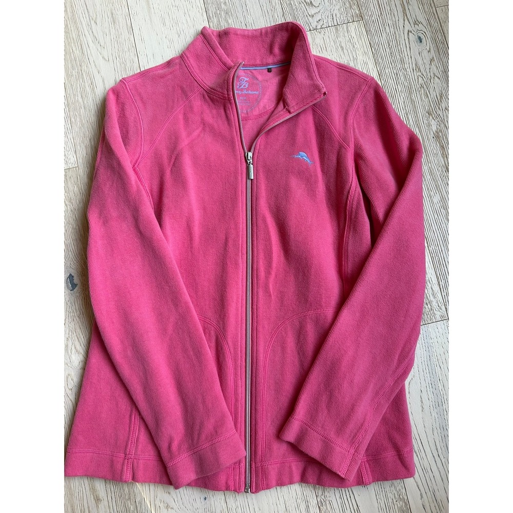 Tommy Bahama Womens Pink Full Zip Mock Neck Sweatshirt Jacket Size Medium